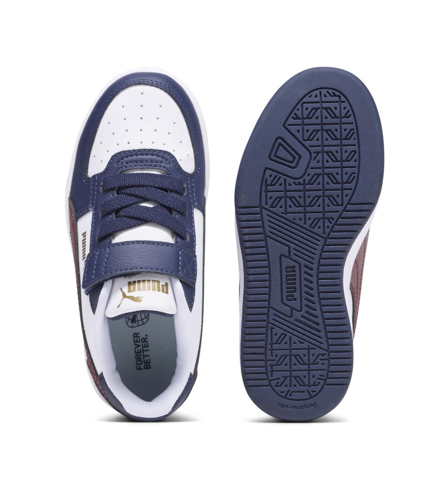 Tênis Puma Caven 2.0, branco e azul marinho.