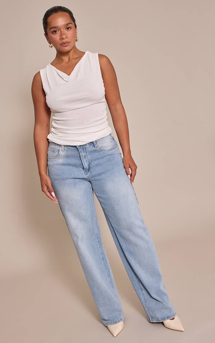 Blanc Top Shape Froncé Encolure Asymétrique Pelure D'oignon
