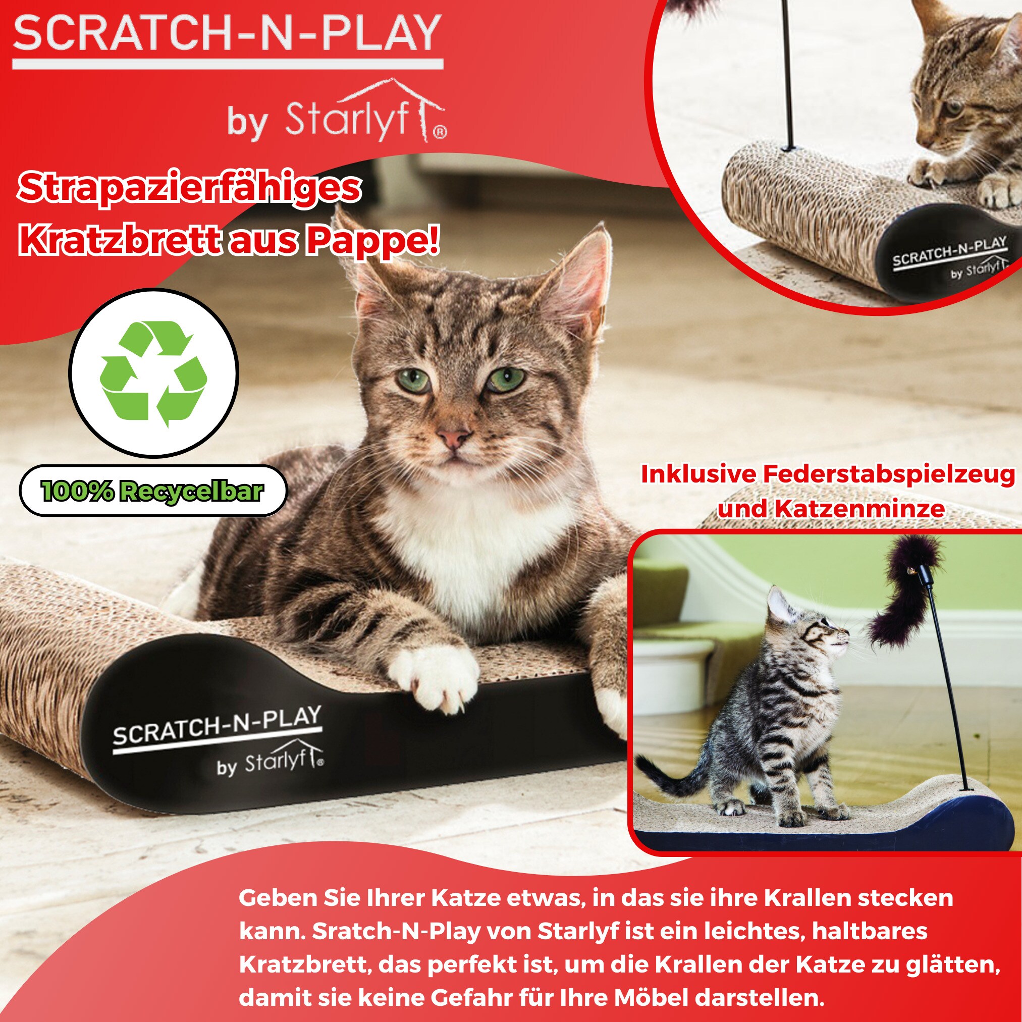 Best Direct® Set Katze - Katzenspielzeug zappelnder Fisch & Kratzpappe Magic Fish & Scratch N Play