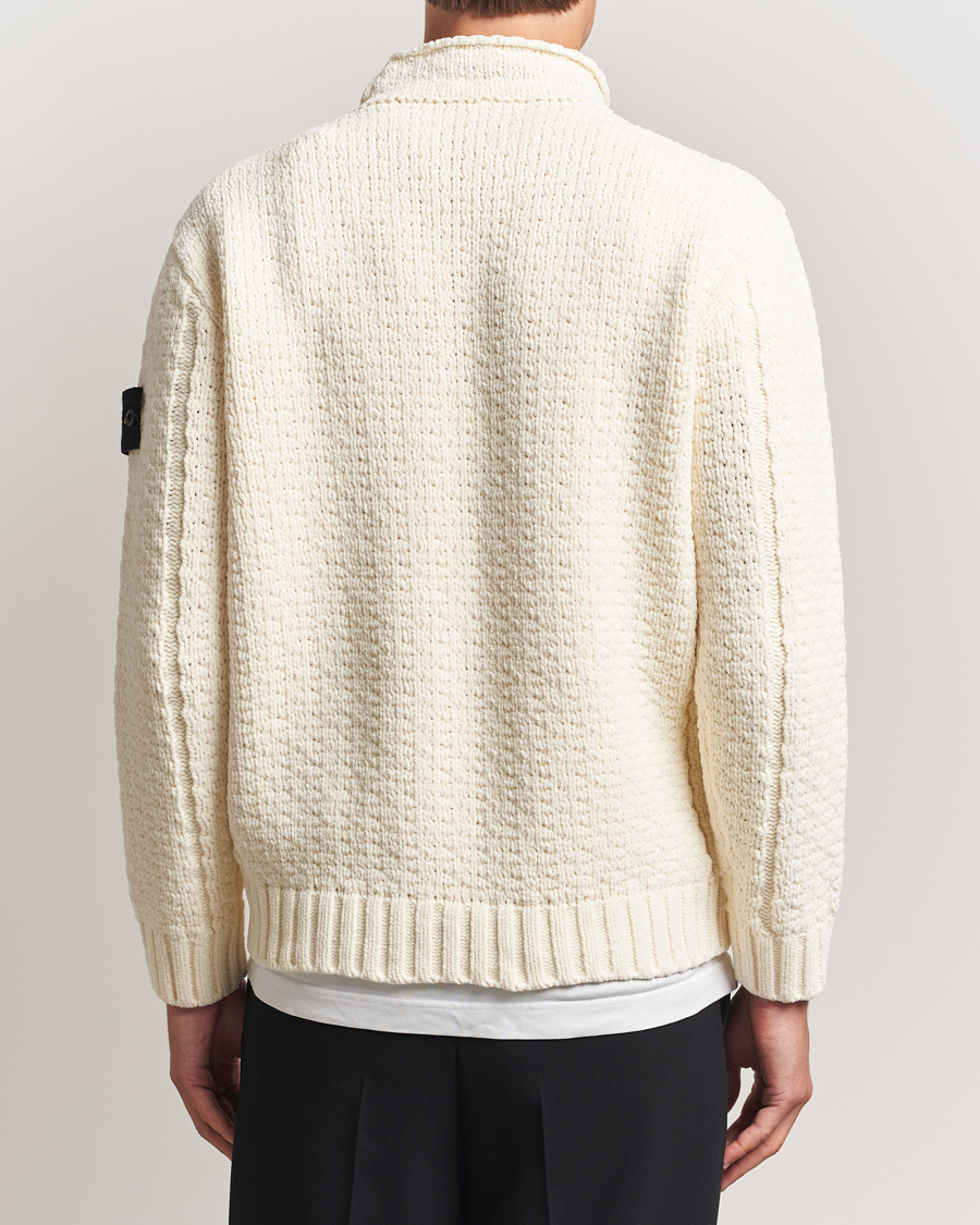 Stone Island Cotton Chenille Knitted Mock Neck Ivory