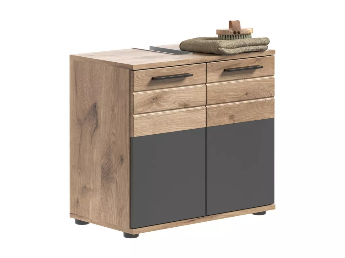 Meuble sous vasque 2 portes – Gris anthracite et chêne clair – SELMA