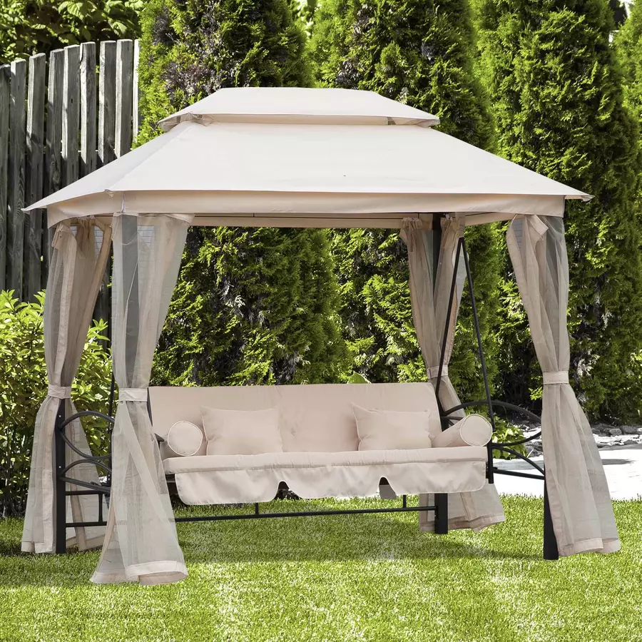 Outsunny Hollywoodschaukel mit Seitenwänden beige, schwarz