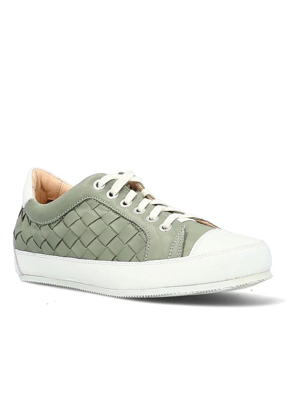 BASKET ROTONDA TRESSEE CUIR VERT