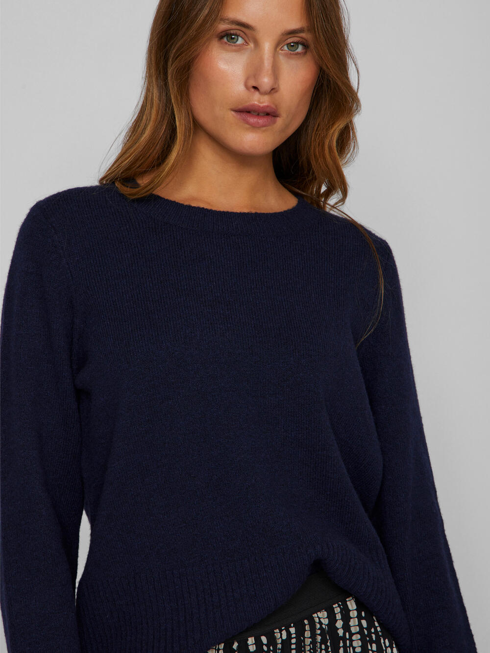 Vila  Viprimia L/S O-Neck striktrøje - Navy Blazer