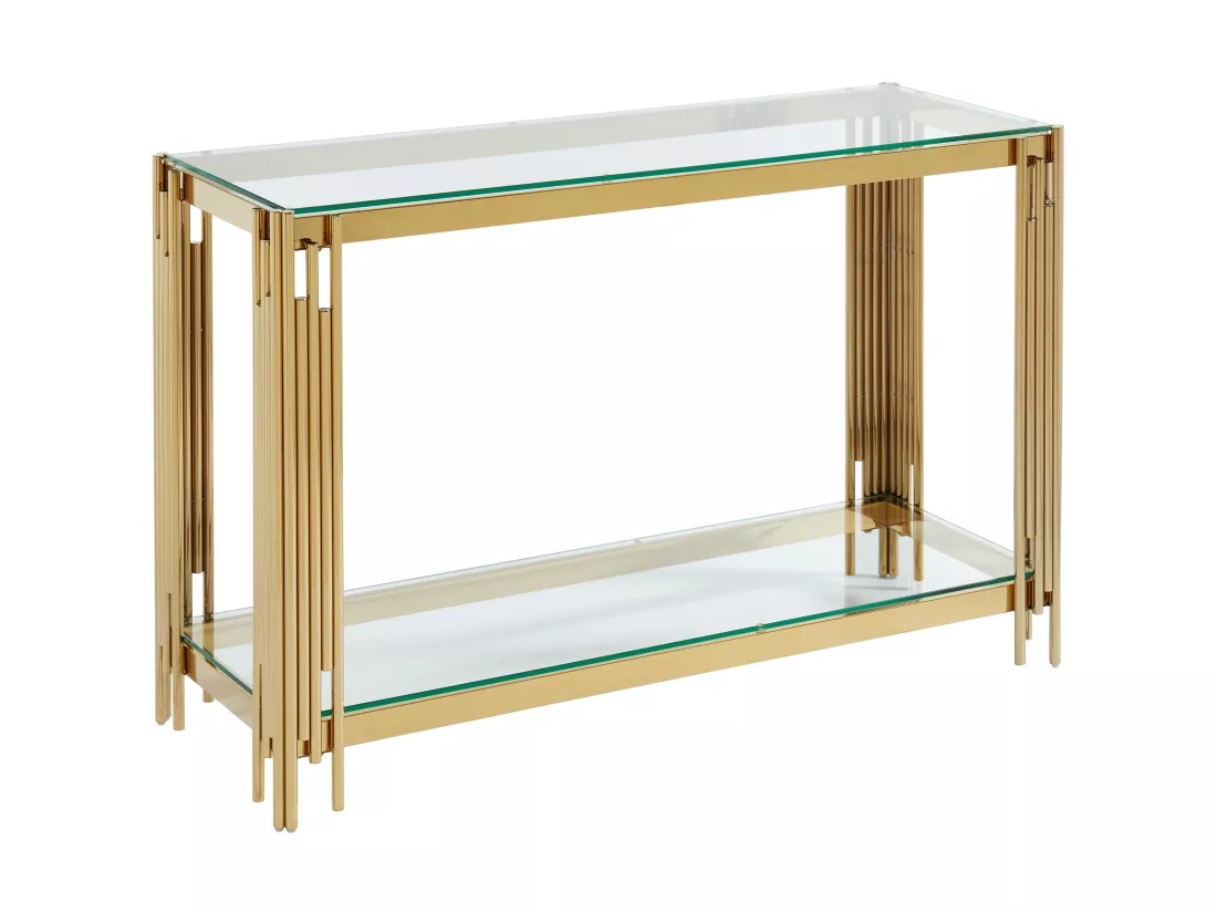 Console avec 1 étagère en verre trempé et acier inoxydable - Doré - NOMELANO de Pascal MORABITO