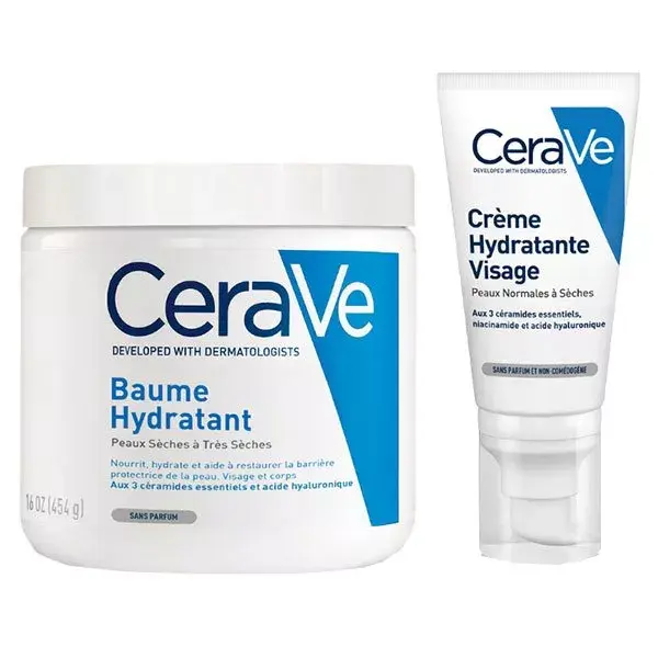 Rotina CeraVe para Rosto e Corpo para Pele Seca: Bálsamo Hidratante 454ml e Hidratante Facial 52ml