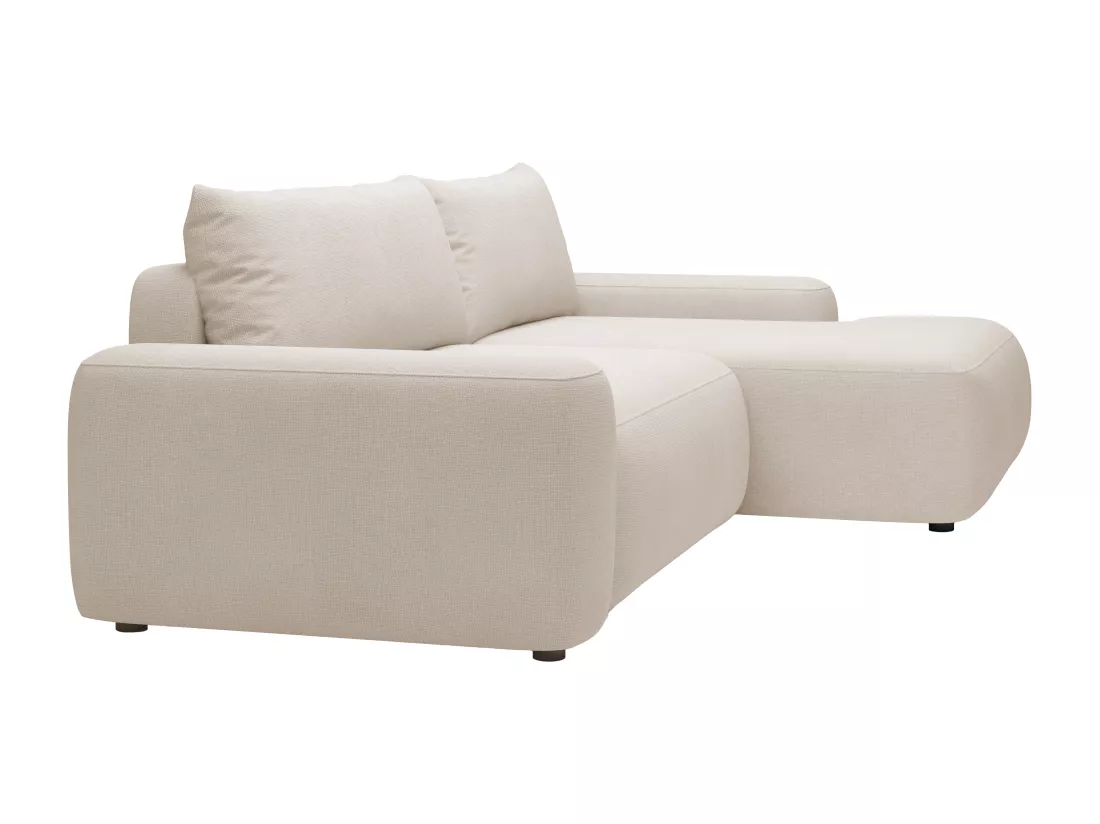 Canapé d'angle droit convertible en tissu texturé beige DAVISO