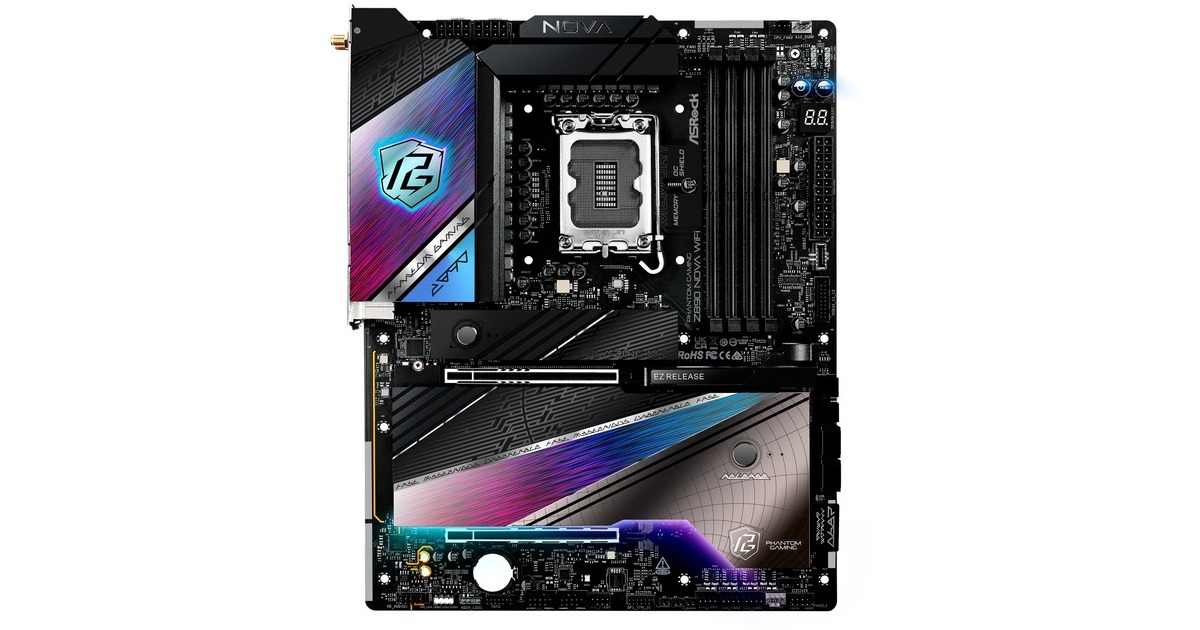 ASRockZ890 Nova WiFi socket 1851 moederbord  (Zwart, RAID,.5Gb-LAN, 2.5Gb-LAN, Wi-Fi 7, BT, Sound, ATX)