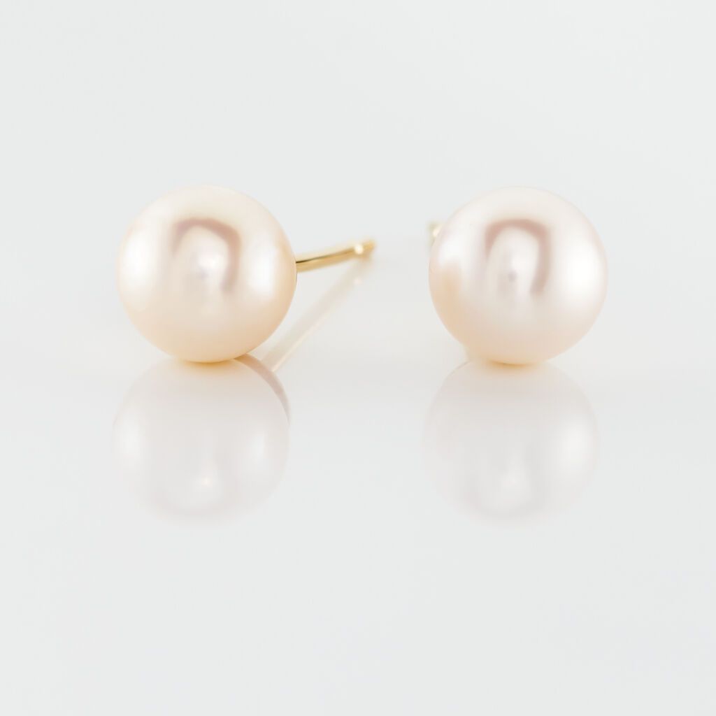 Boucles D'oreilles Puces Suki Rondes Nacres Or Jaune Perle De Culture