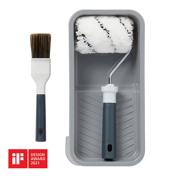 Lot mini rouleau + manchon 100mm + bac de peinture + pinceau lasure et traitement 40mm GoodHome