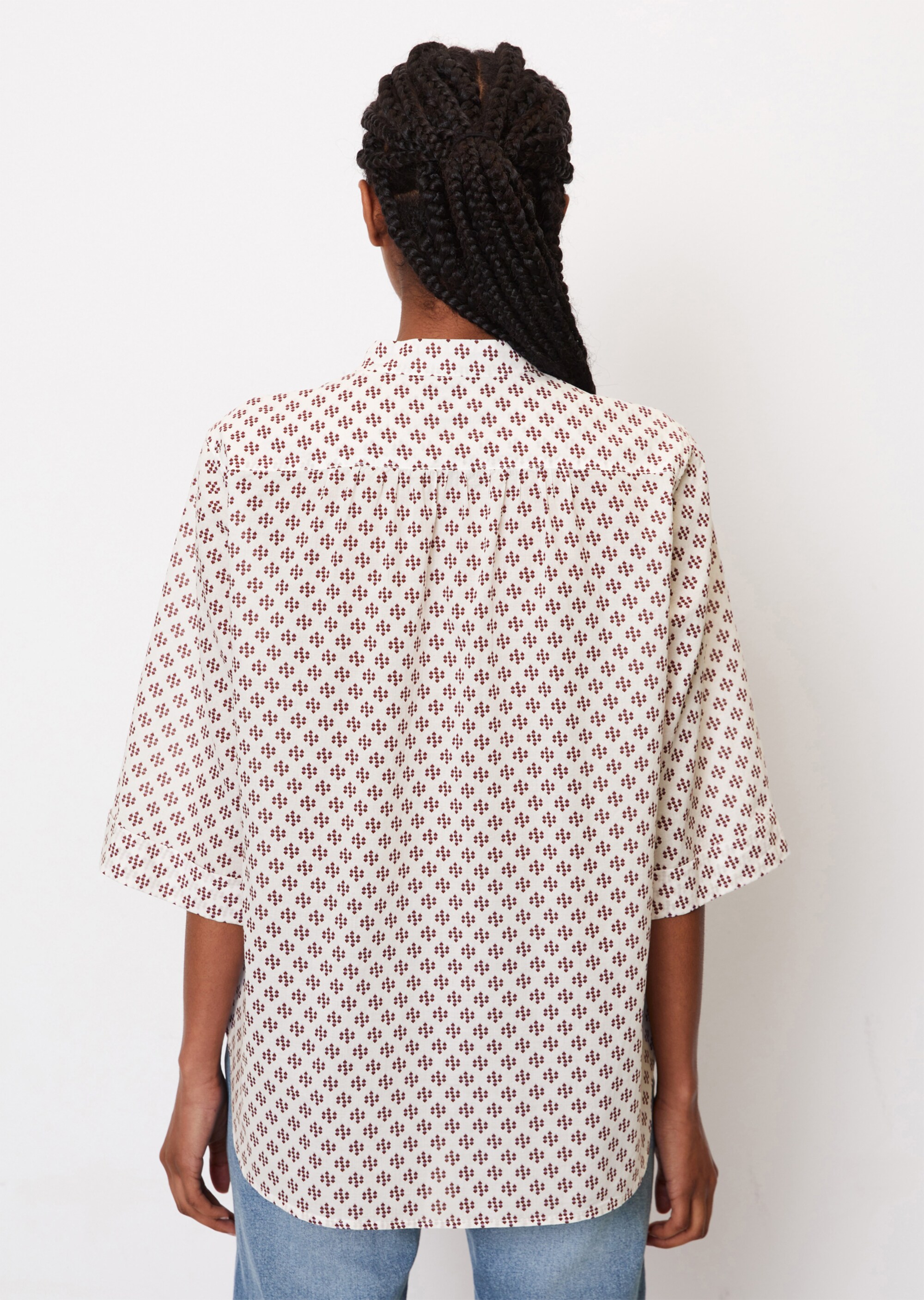 Gemusterte Tunika-Bluse regular aus leichtem Baumwolle-Voile