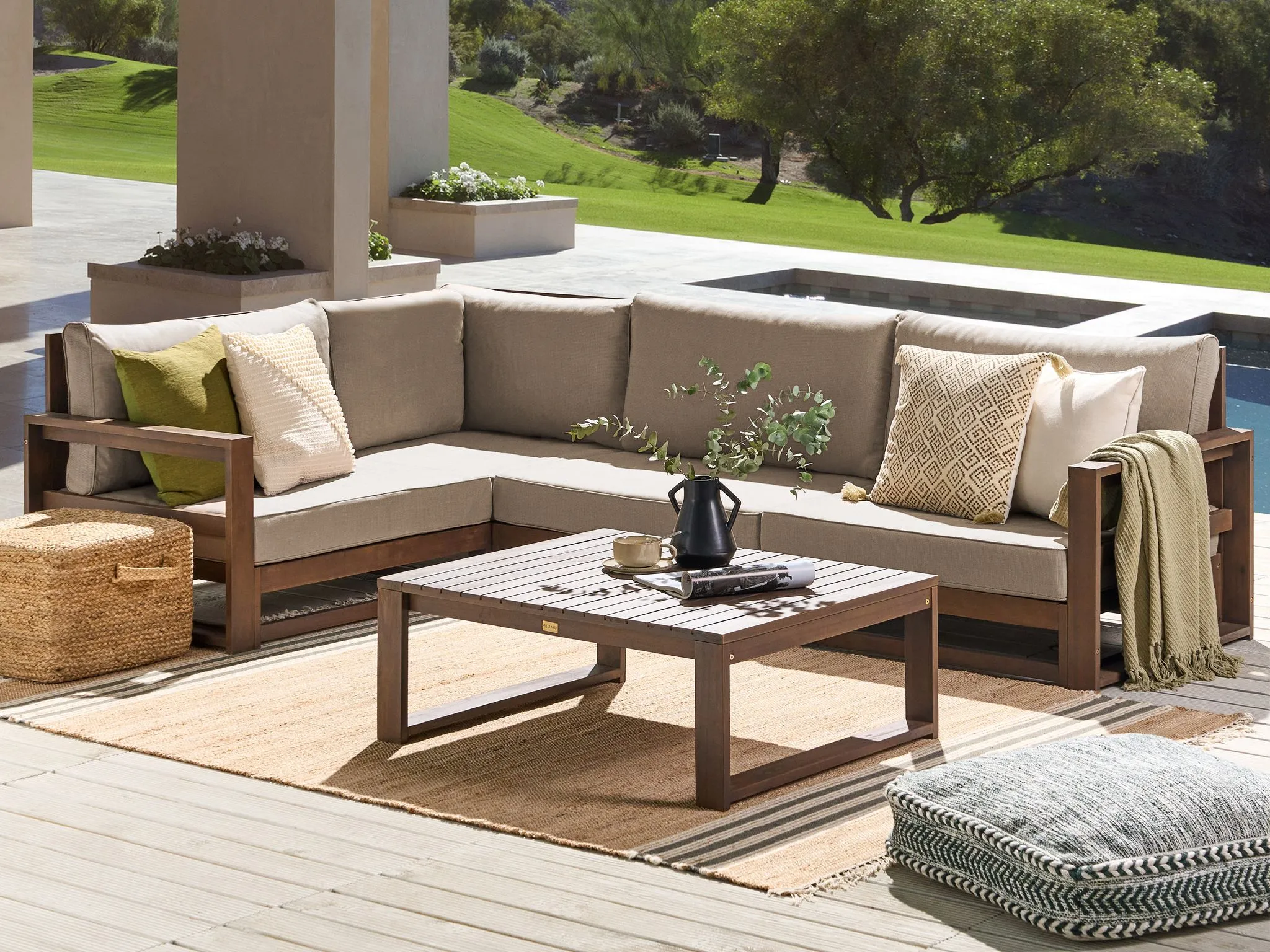 Tuin hoekloungeset met tafel 4-zits TIMOR rechtszijdig modulair Gecertificeerd acaciahout Donkerbruin