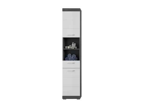Colonne de salle de bain SCOTT – 2 portes et 1 tiroir – Gris foncé et blanc – 37x191x31 cm