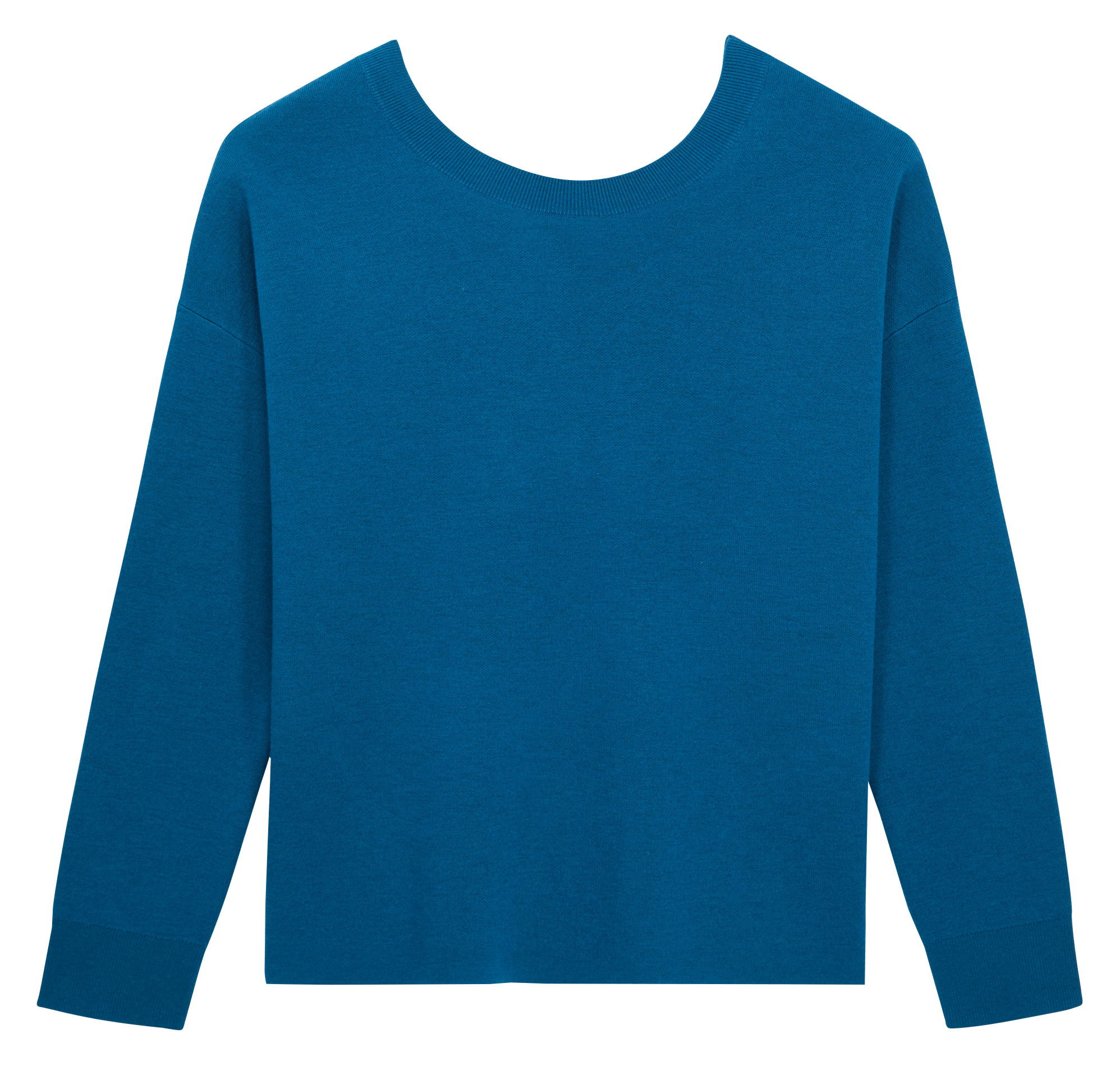 Pull col rond en laine mélangée| Bleu