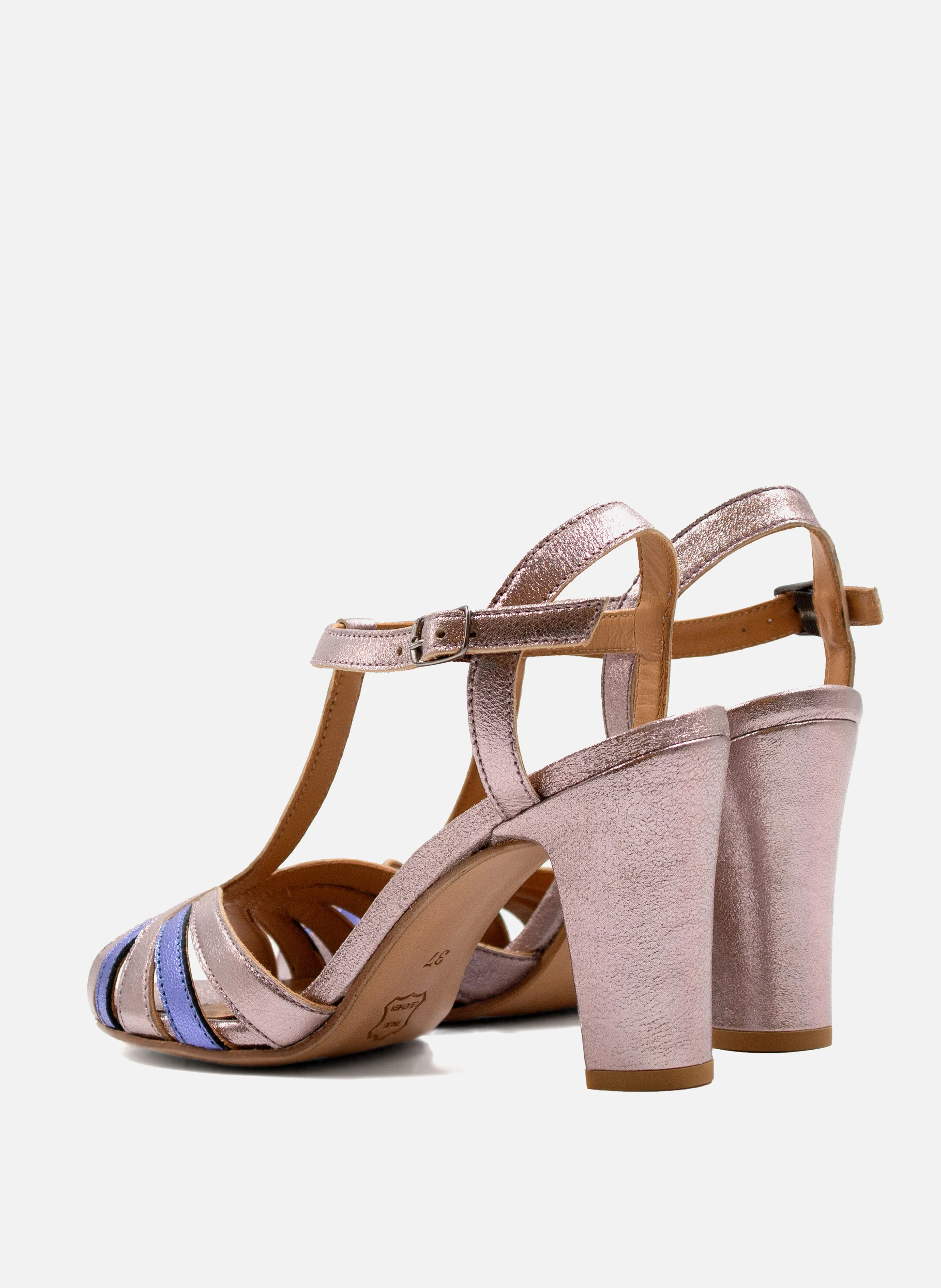 Sandales talon brides cuir métalisé | Argent