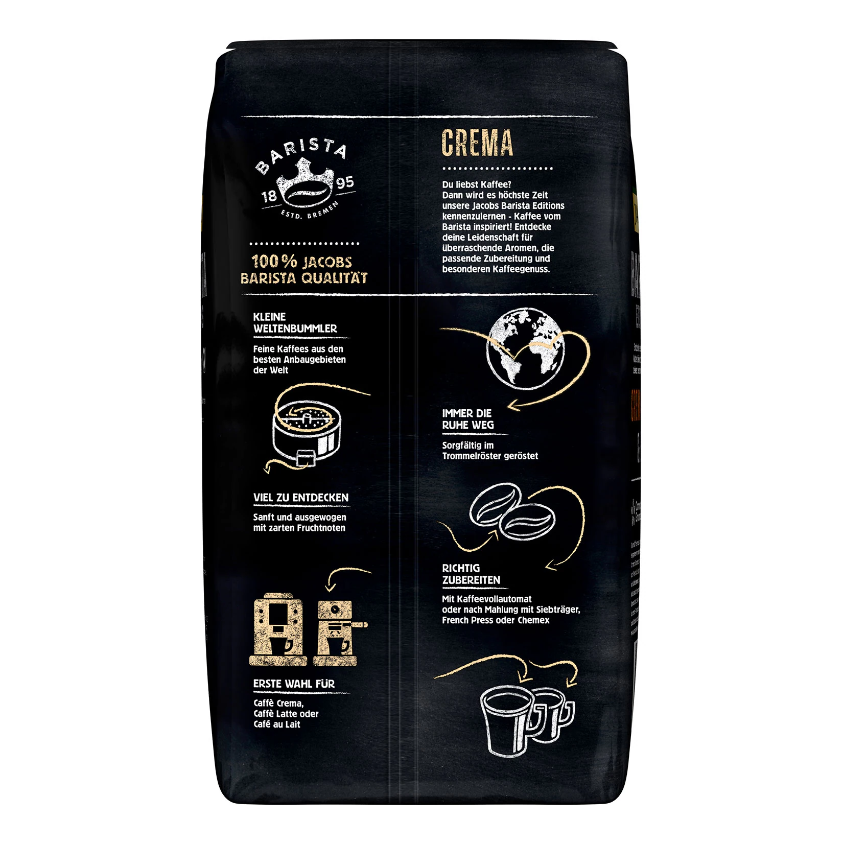 Jacobs Kaffeebohnen Barista Crema 1 kg, 4er Pack