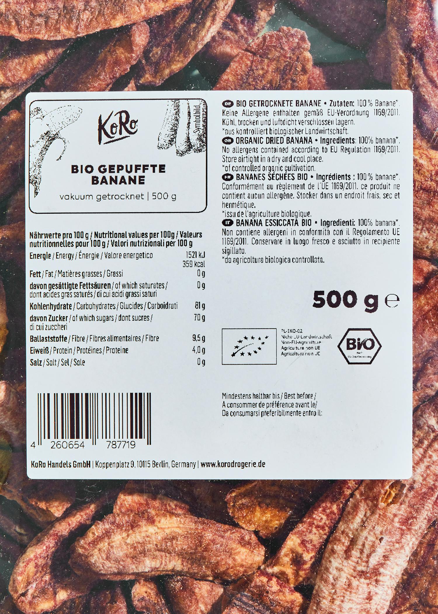 Gepuffte Bio Banane 500 g