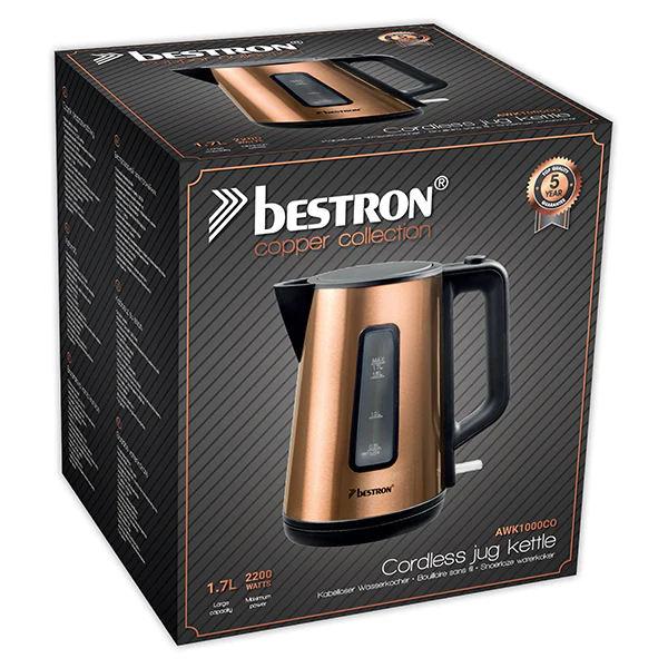 Bouilloire électrique coloris cuivre 1,7 L 1850 2200 W Bestron