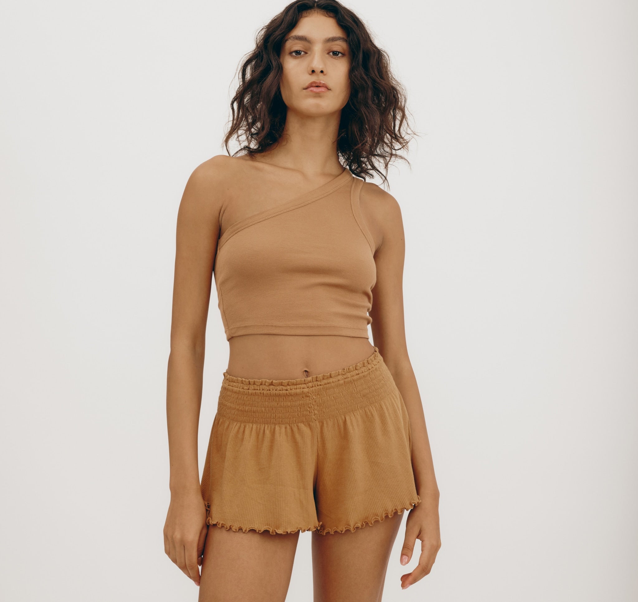 ORGANIC COTTON<br>Core Rib One Shoulder Crop Top