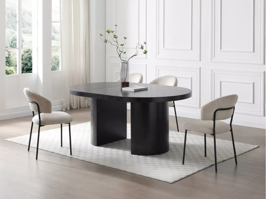 Lot de 2 chaises en velours côtelé et métal noir - Beige - ALAYIS