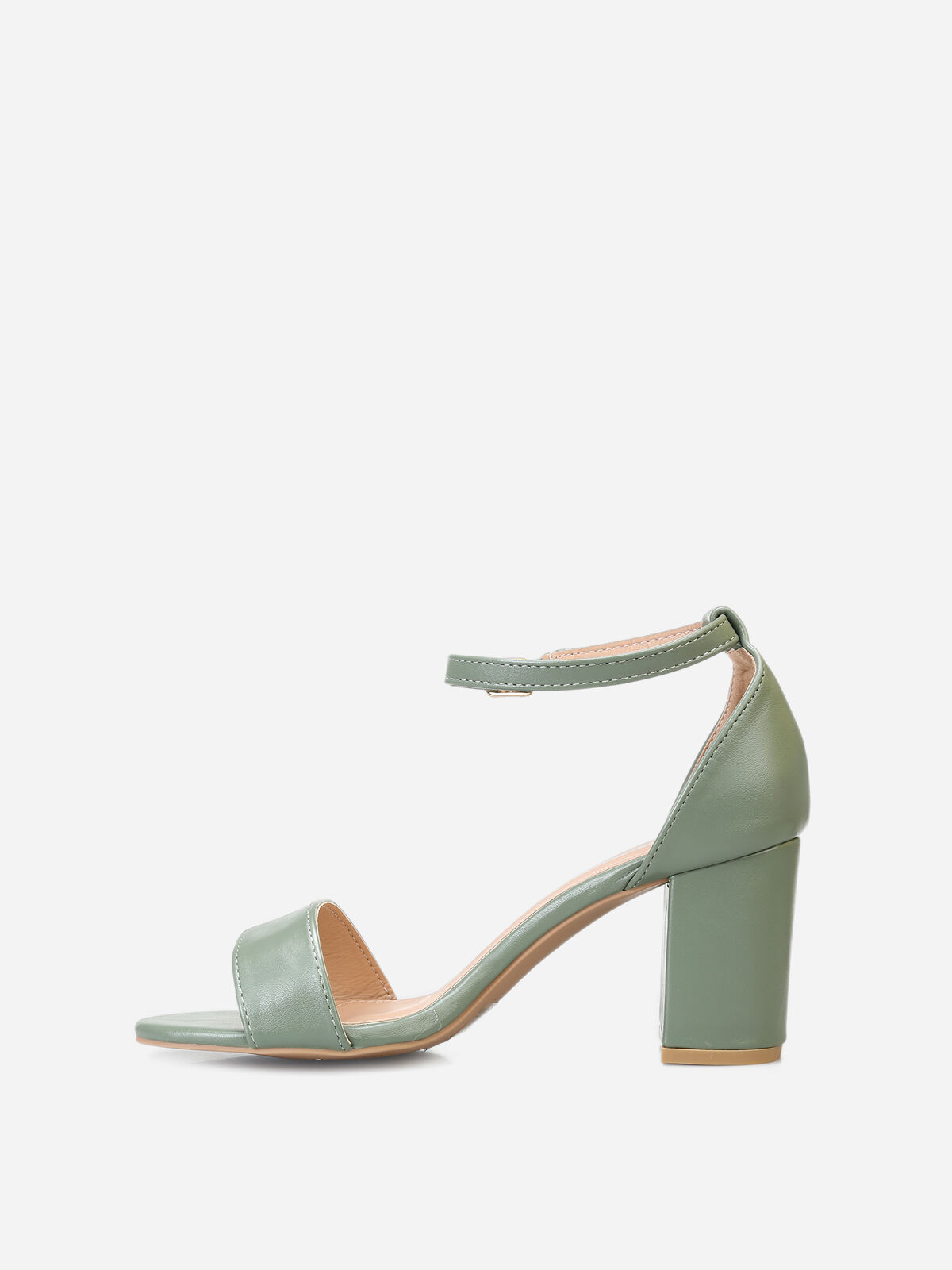 Sandales en simili à talon carré- Vert olive