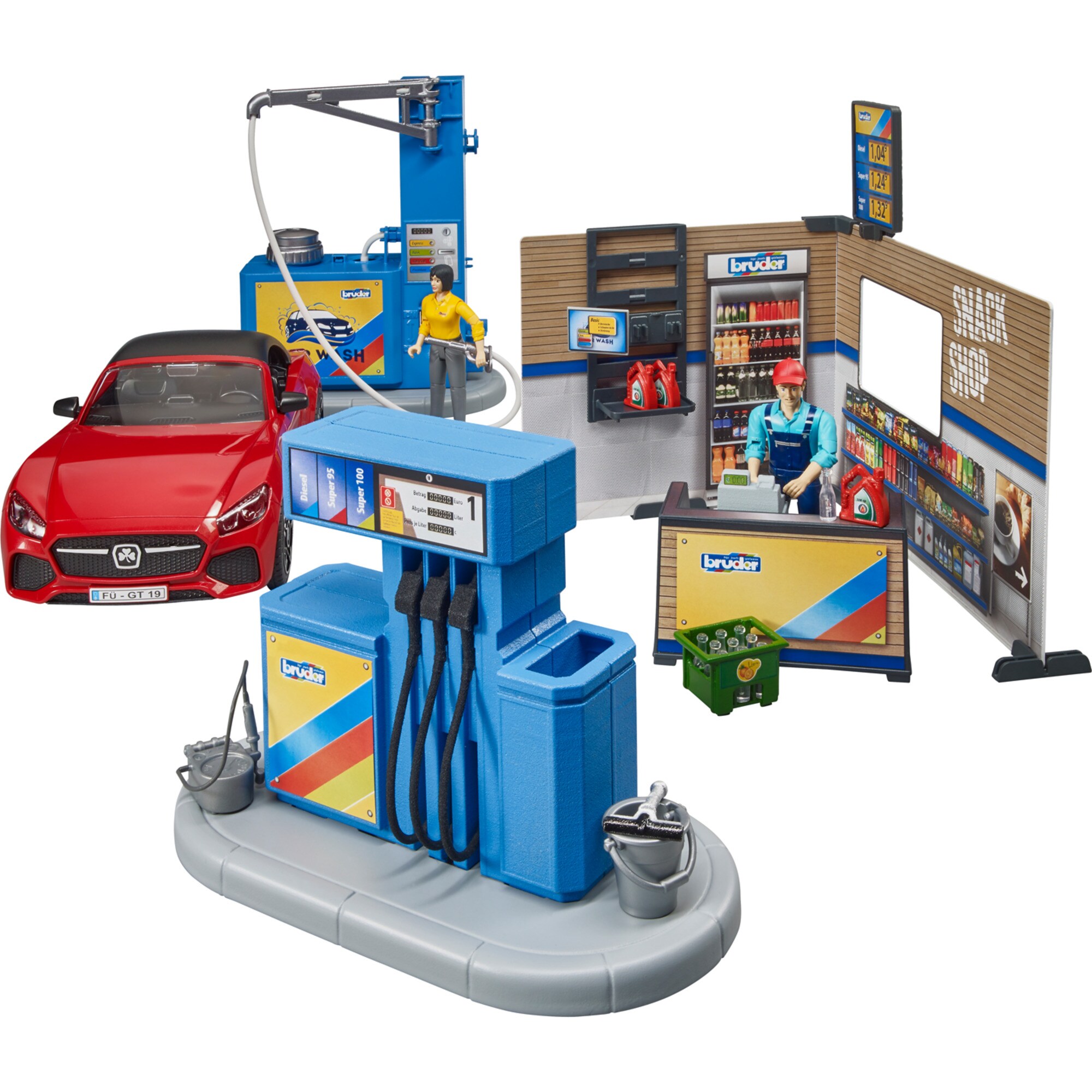 bruder Spielfigur bworld Tankstelle mit Waschplatz
