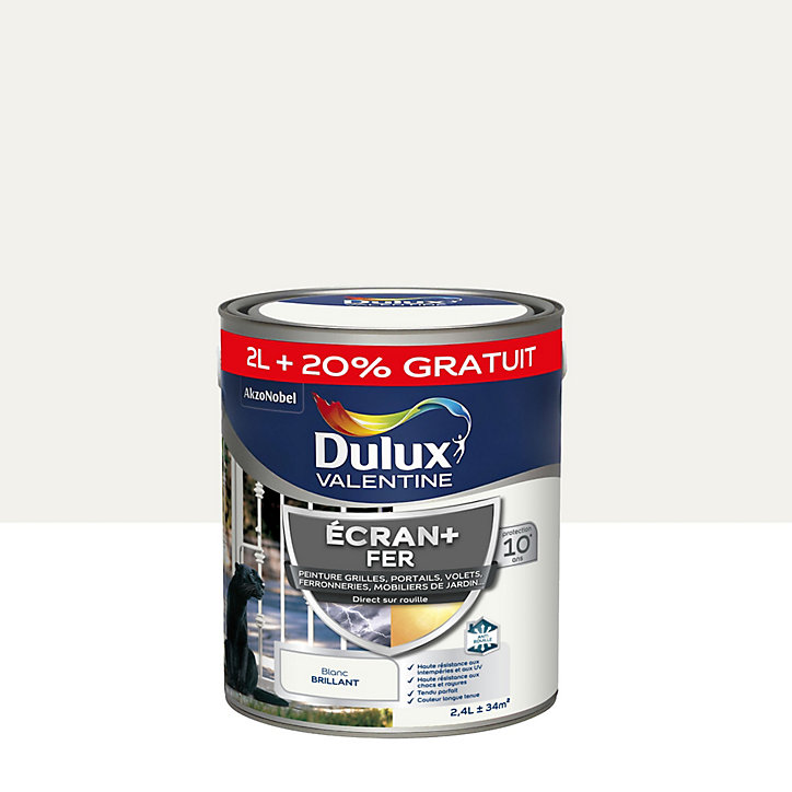 Peinture extérieure Ecran + fer Dulux Valentine brillant blanc 2L +20% gratuit