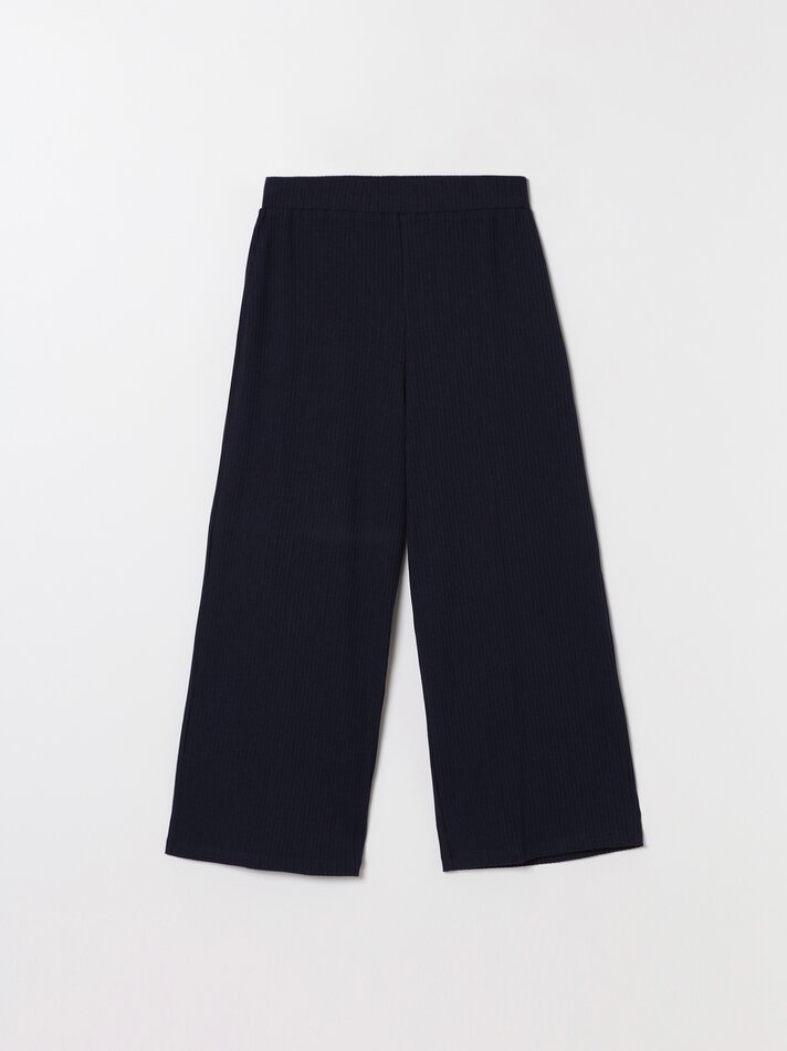Calças culote de malha canelada - Azul-marinho