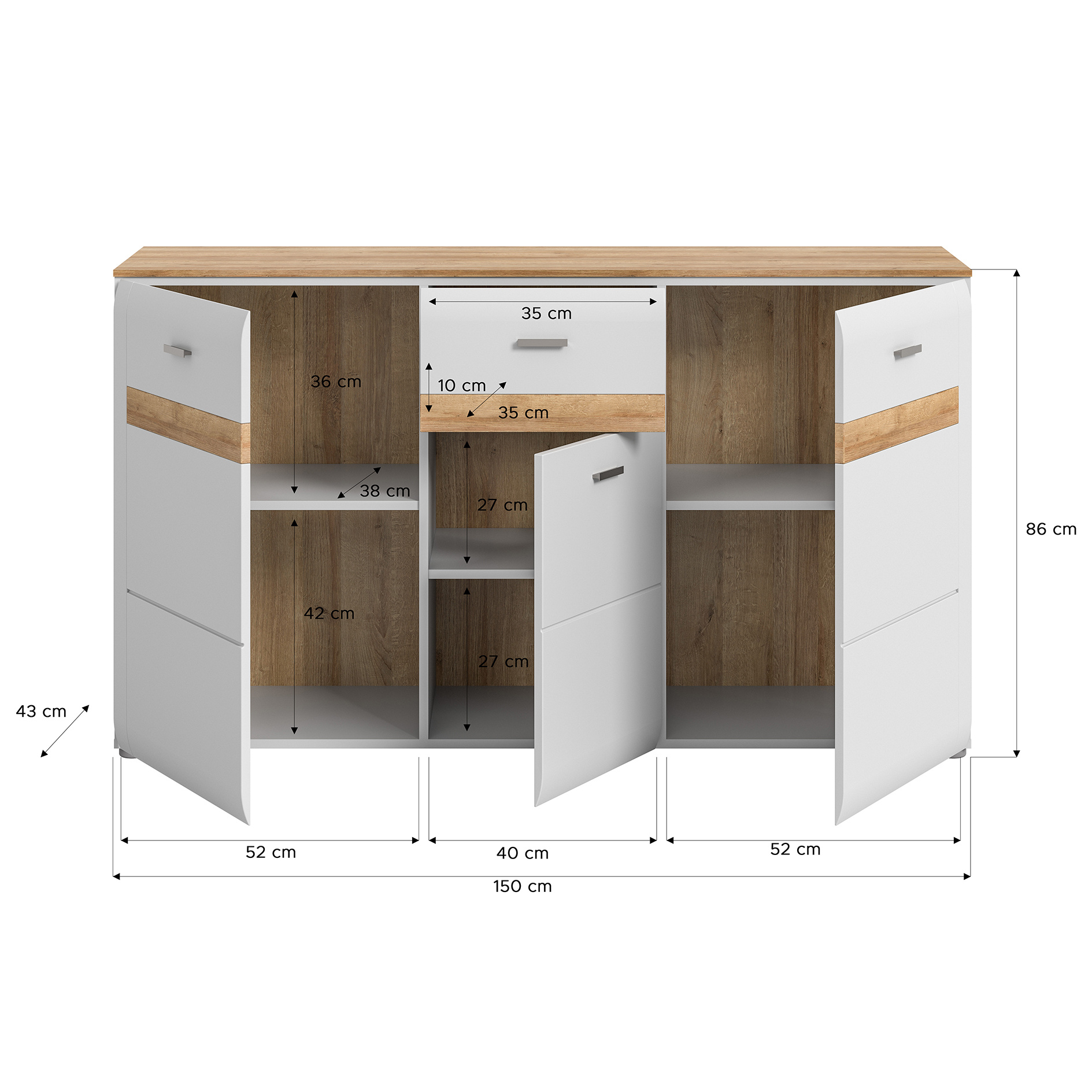 Sideboard ASHTON - ashgrey matt-Rivera Eiche - 150 cm