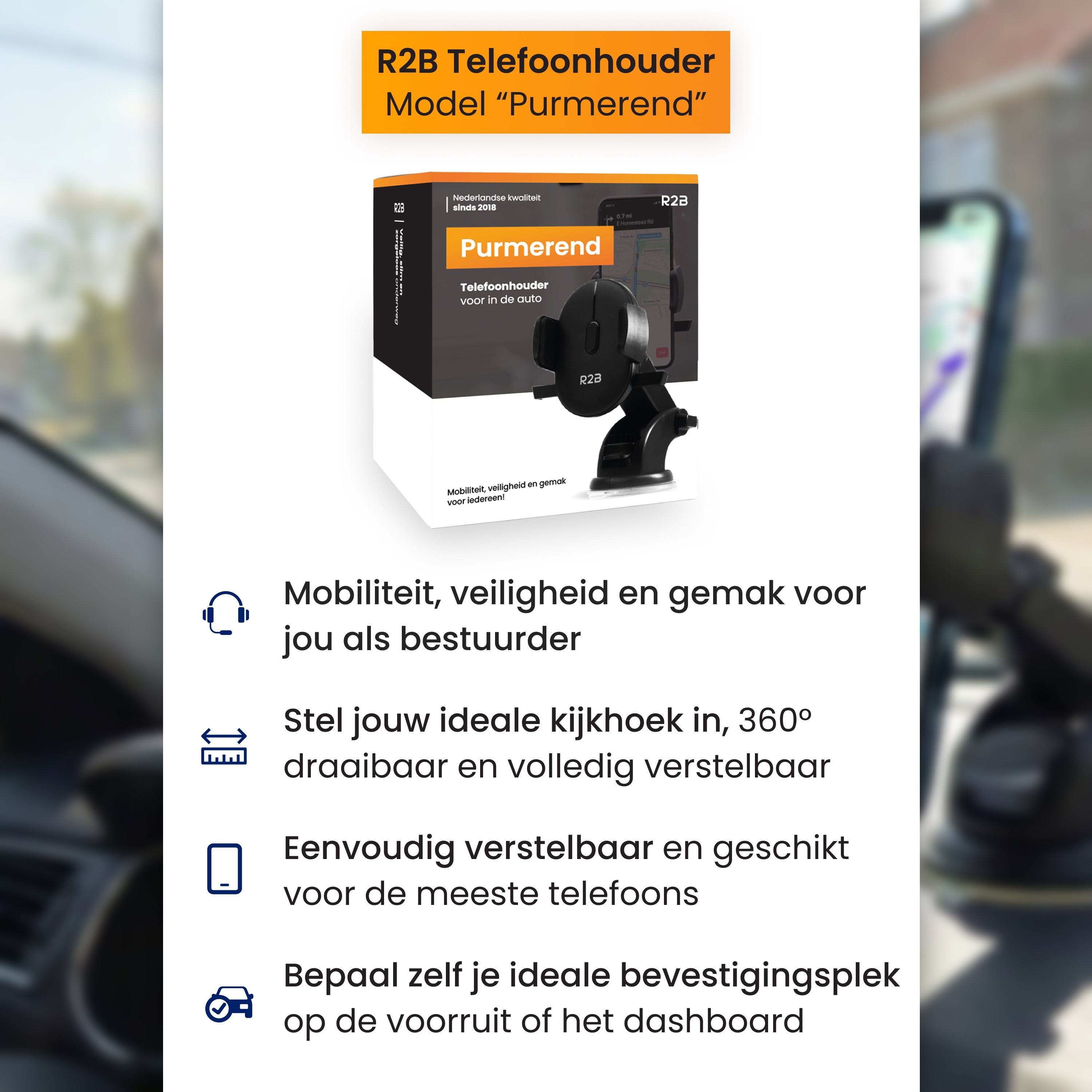R2B Zuignap Auto Telefoonhouder