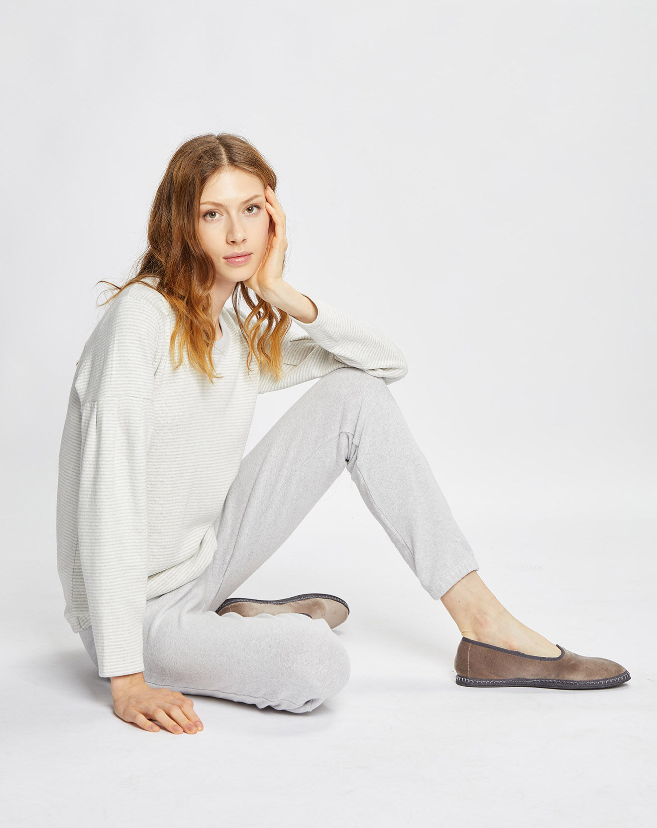 Le Chat Pyjama Sweethome gris chiné/blanc