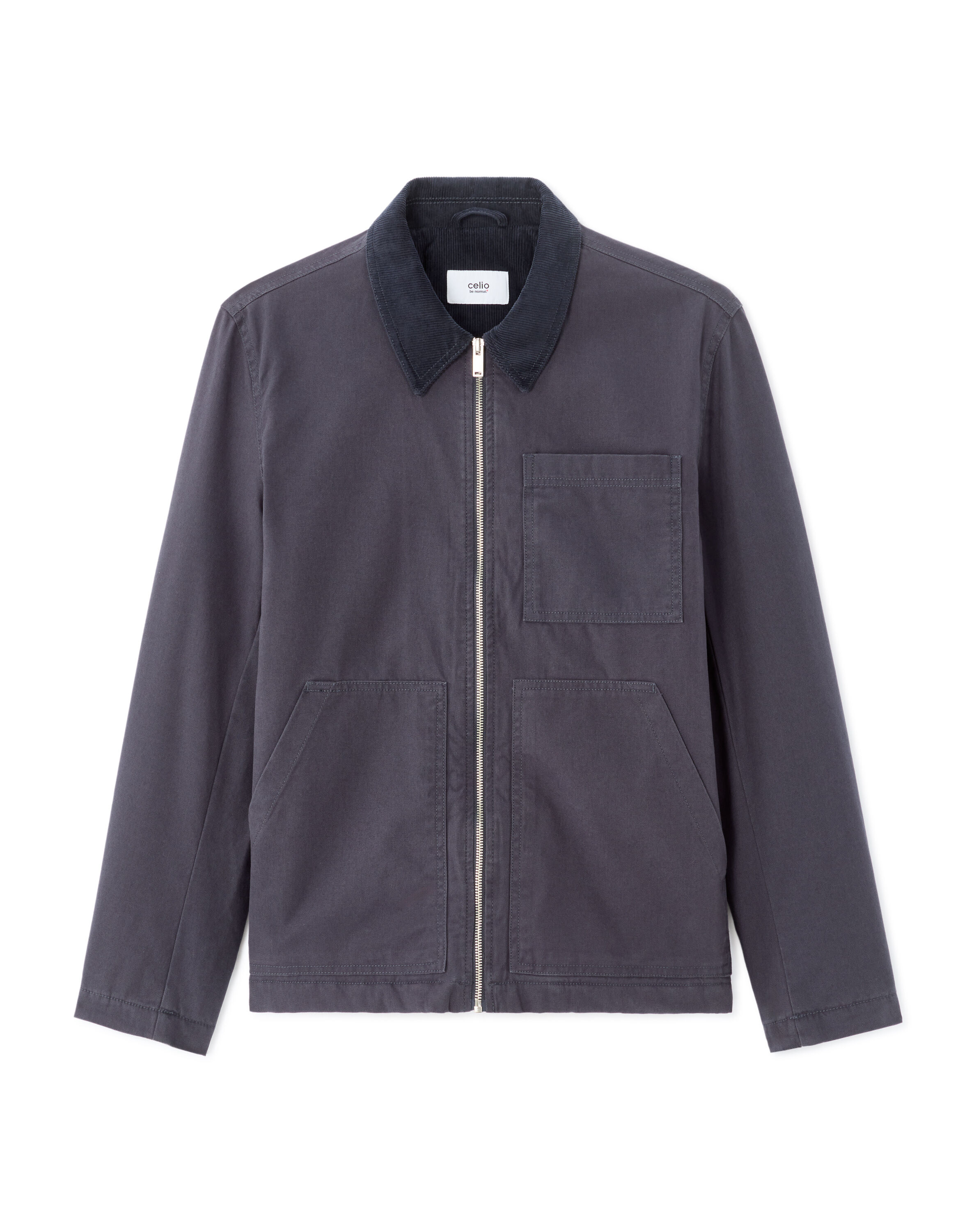 Blouson 100% coton col contrasté - marine