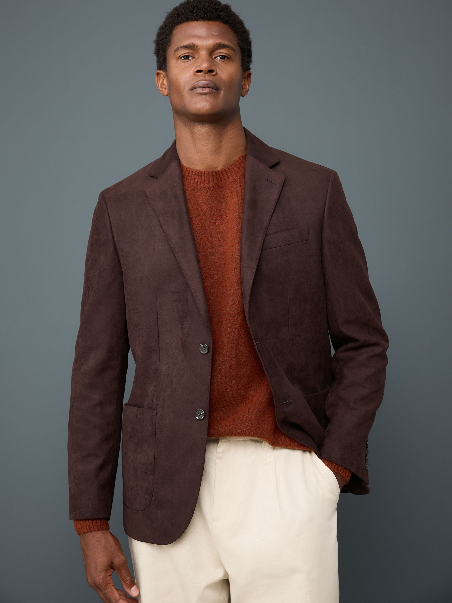 Chocoladebruin - Normale Pasvorm - Blazer van imitatiesuède