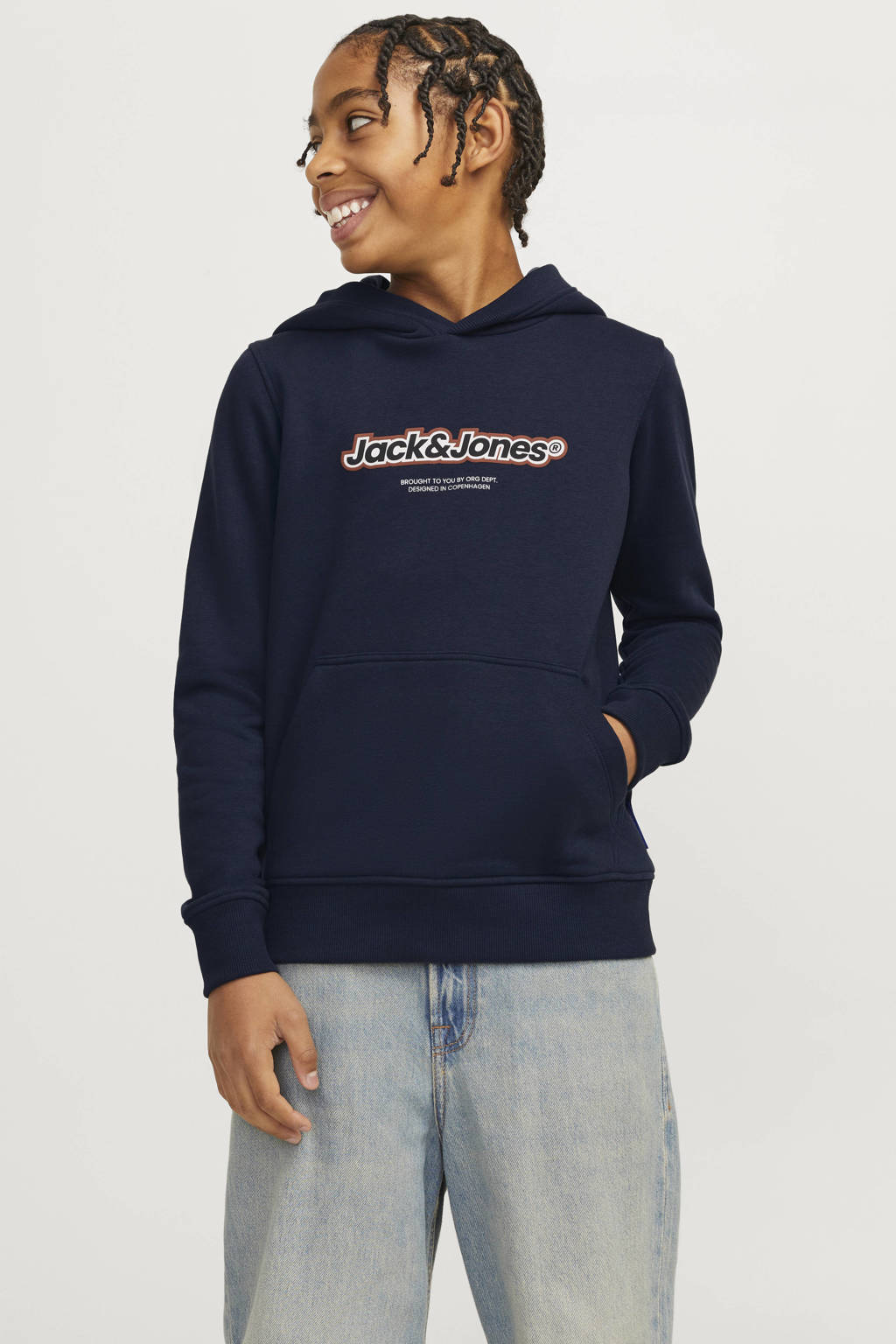 JACK & JONES hoodie JORVESTERBRO NEWTON met logo donkerblauw