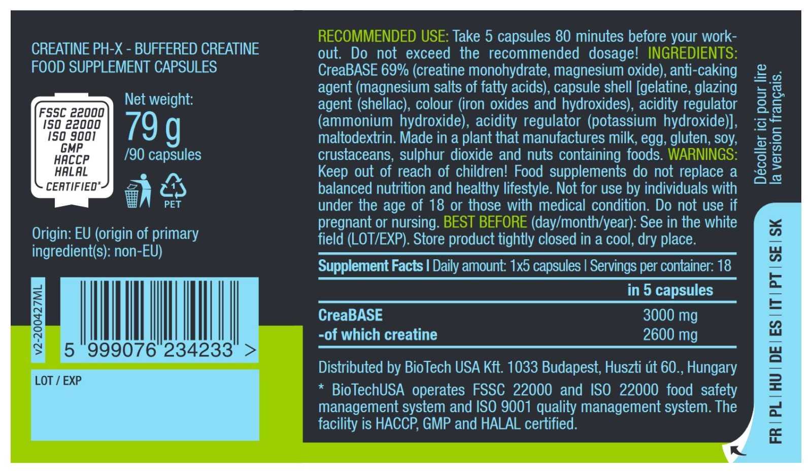 Creatina PH-X da Biotech USA, 90 cápsulas