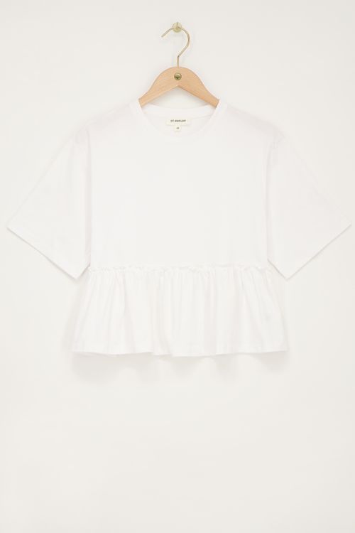 Wit T-shirt met ruffle en peplum