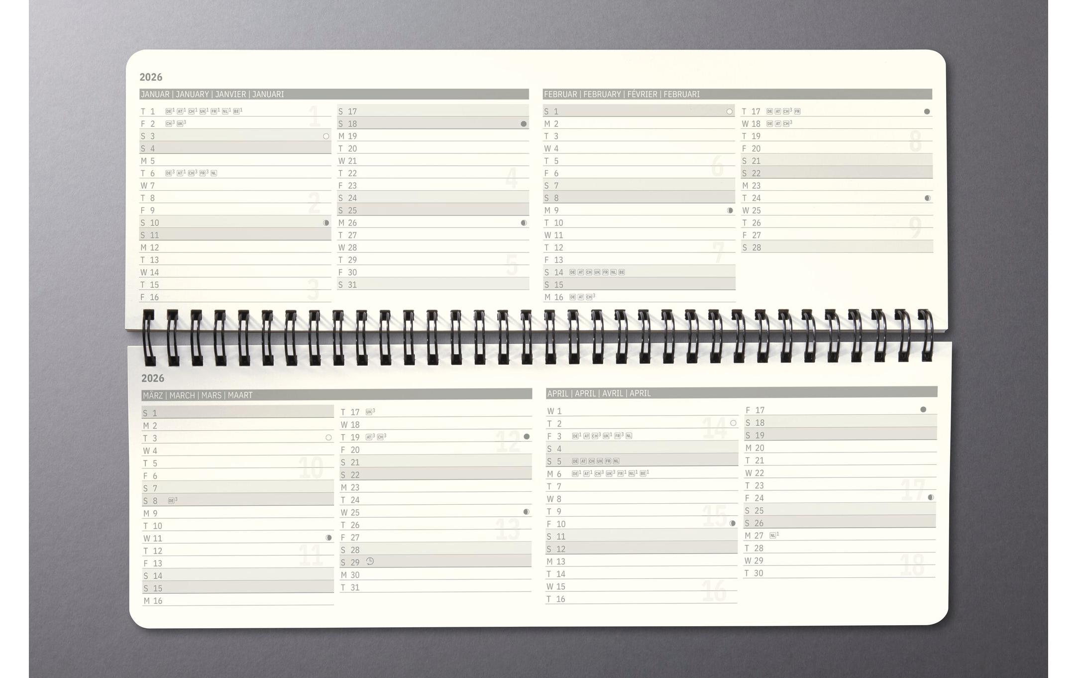 Tisch-Querkalender Conceptum 30 x 14,3 cm, 2026, SchwarzWochenkalender mit Spiralbindung
