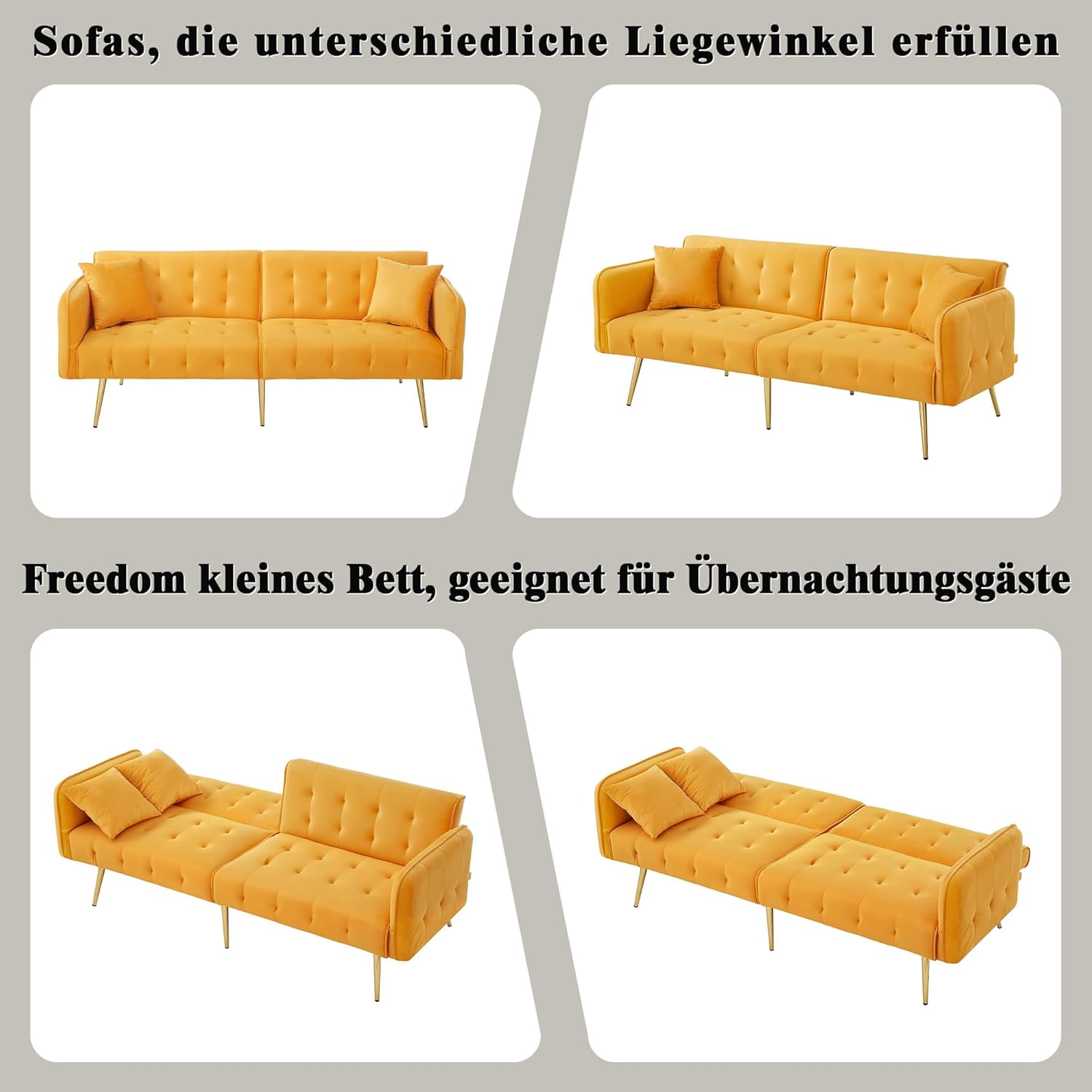 Zweisitzer-Multifunktions-Sofabett mit Bettfunktion, Verstellbarer Rückenlehne + mehrstelligen Armlehnen. Modernes Faltsofabett für Wohnzimmer - Veloursbezug. Großzügiger Schlafbereich