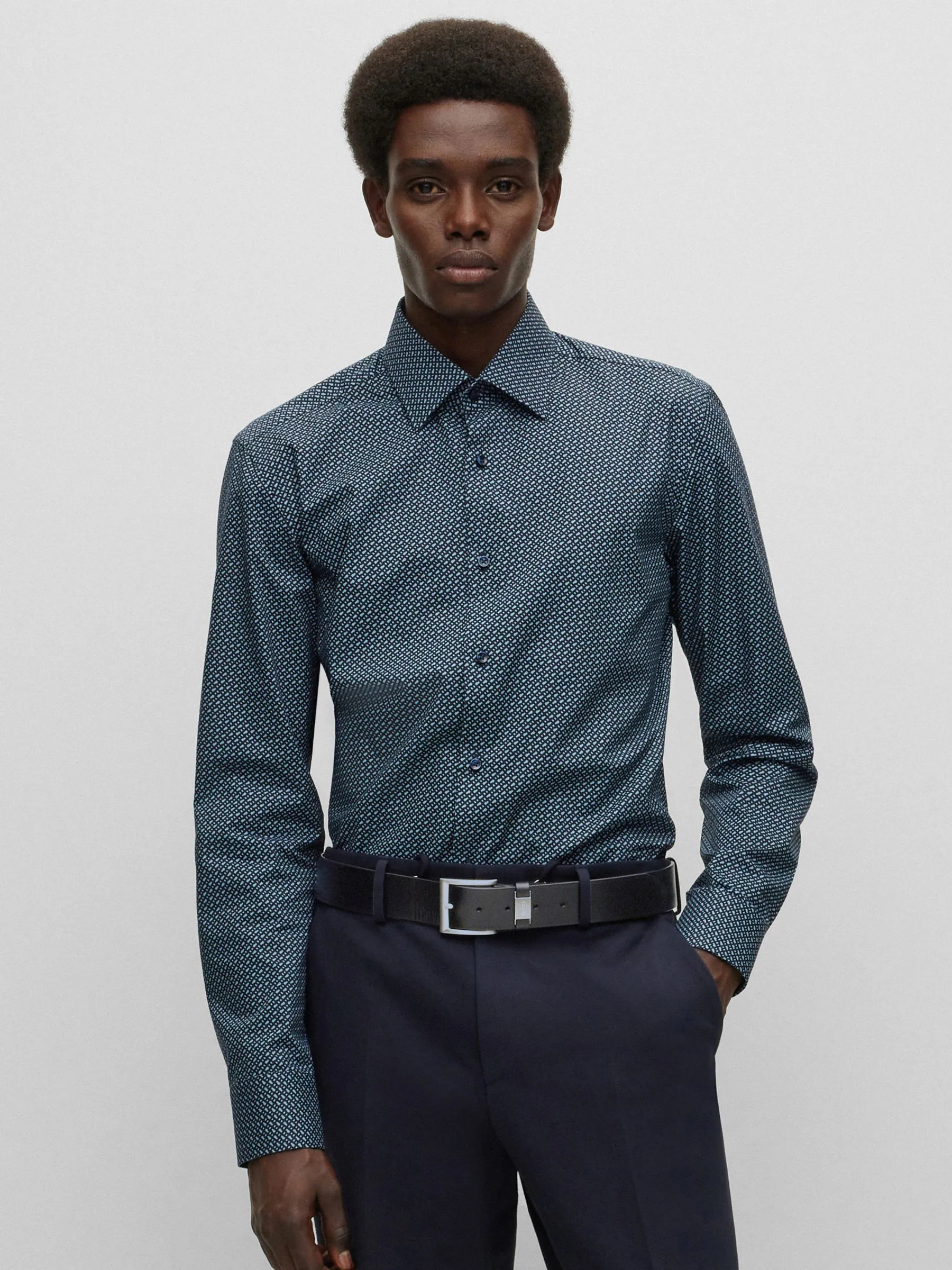 Zwart - BOSS Brushed Metal Leather Belt