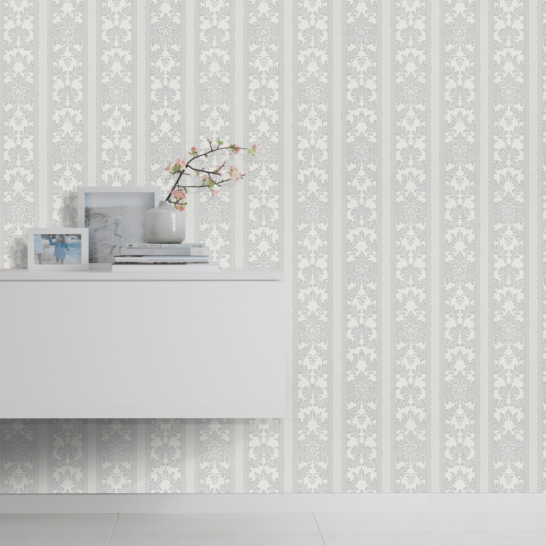 Papiertapete - grau - Ornamente - 10 Meter