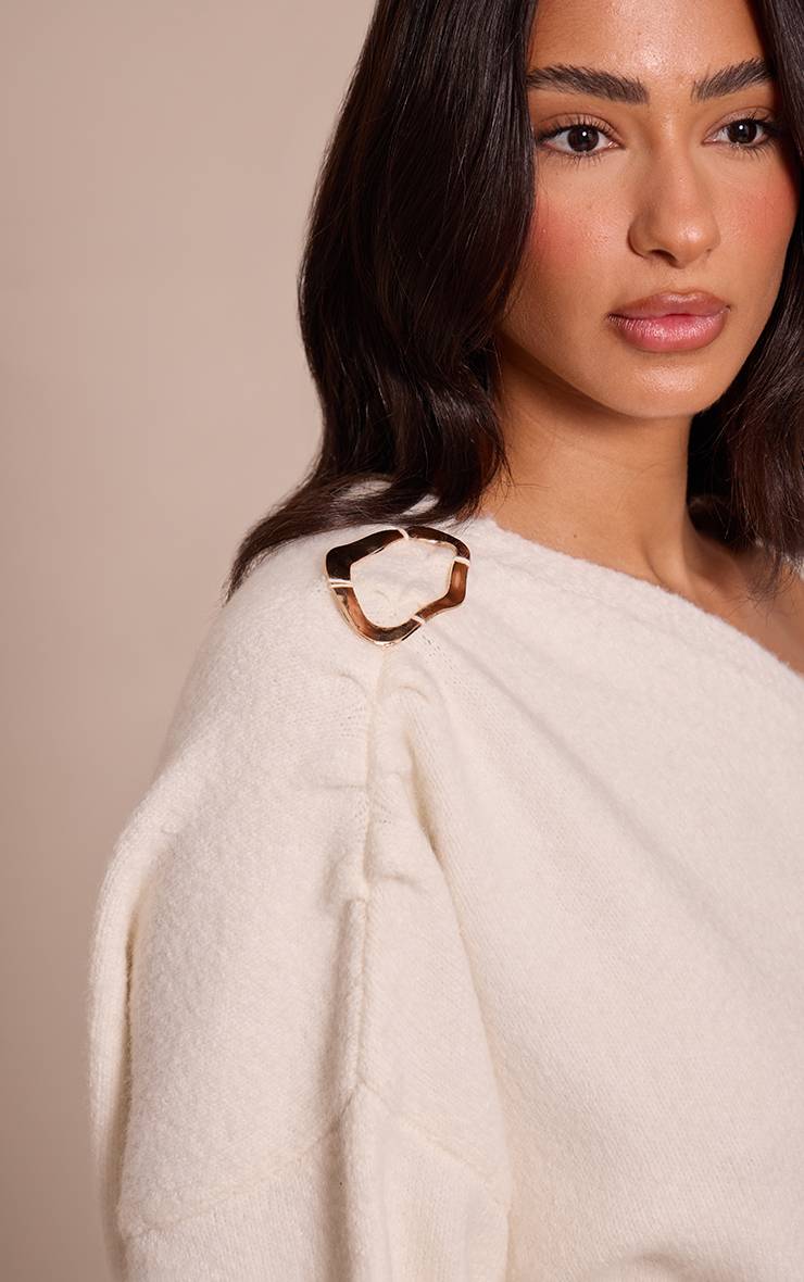 Crème Synthétiquell Tricoté Asymétrique Une Épaule Avec Détails Contrastés Petite