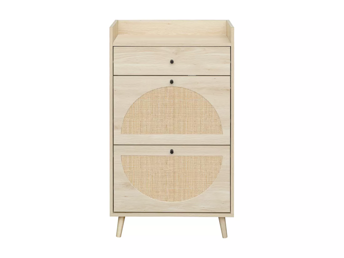 Haobosic - Meuble à chaussures avec 2 portes et 1 tiroir, design en rattan naturel, étagères ajustables, 60 cm, sans dos, idéal pour couloir