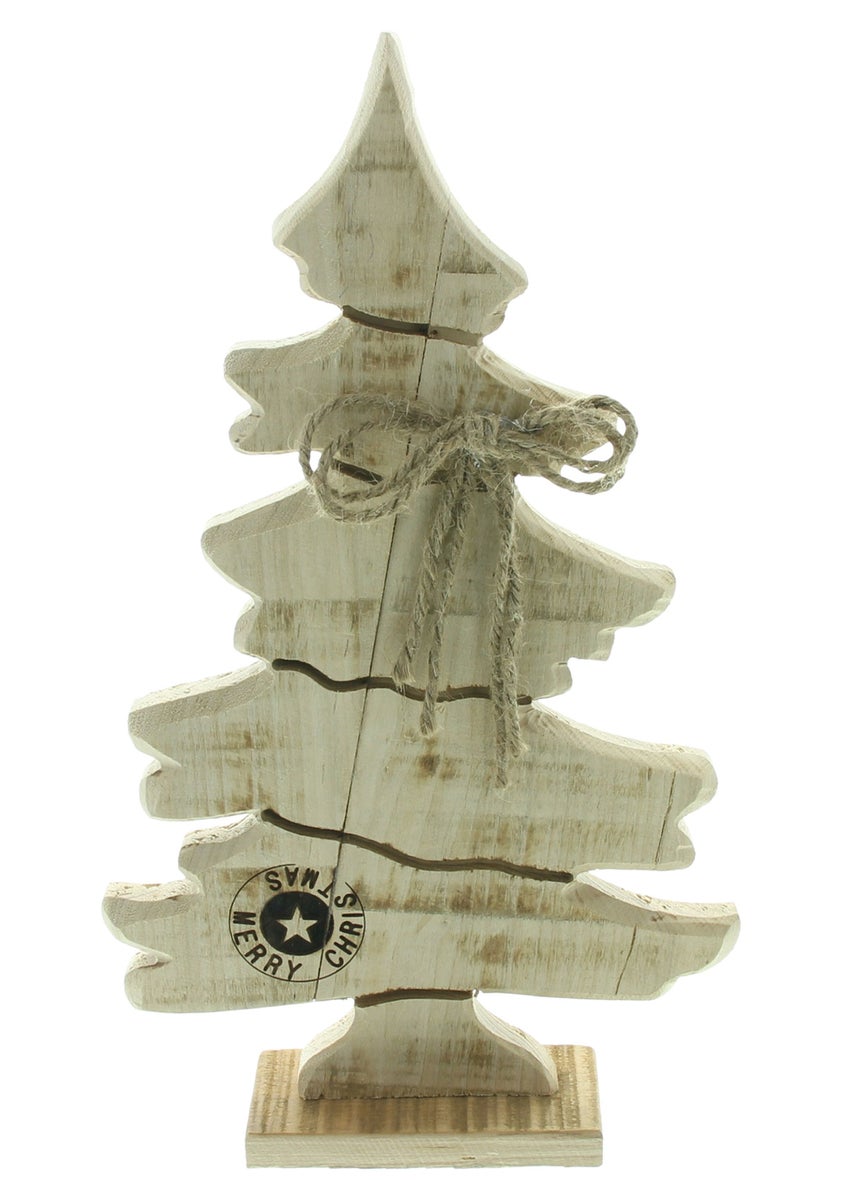FRANK FLECHTWAREN | Houten decoratie Merkboom, 21 x 5,5 x 37 cm, SPAR, POPULIER, JUTE