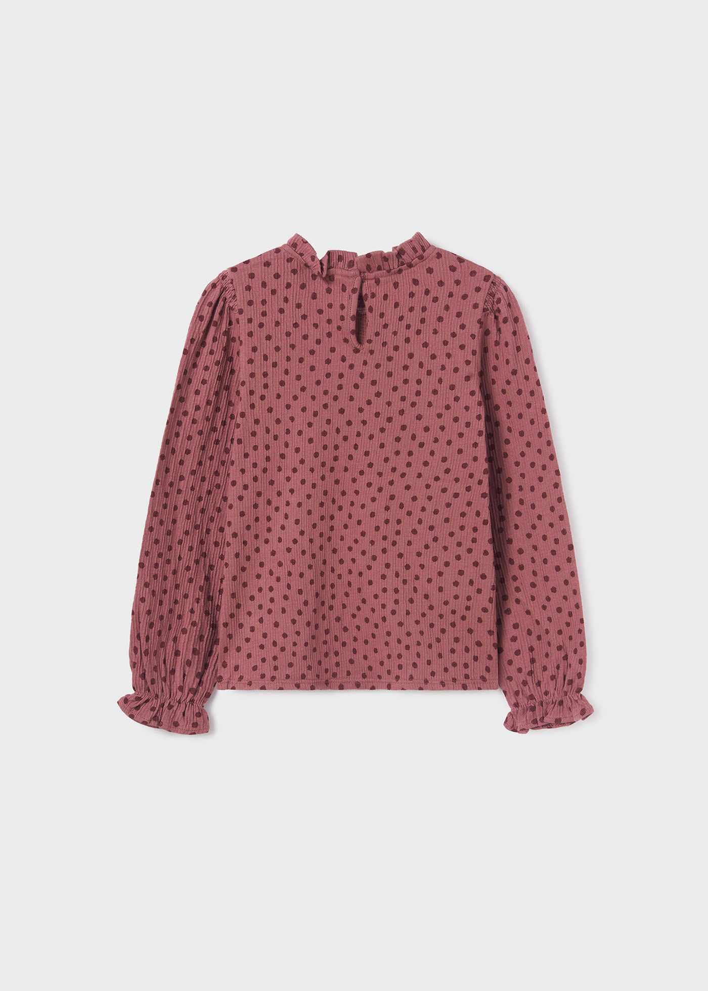 Camiseta de bolinhas, estilo chambray, infantil.