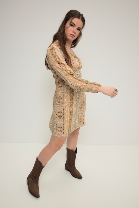 Minikleid, Fitted Fit, Streifen Patchprint, Langarm
