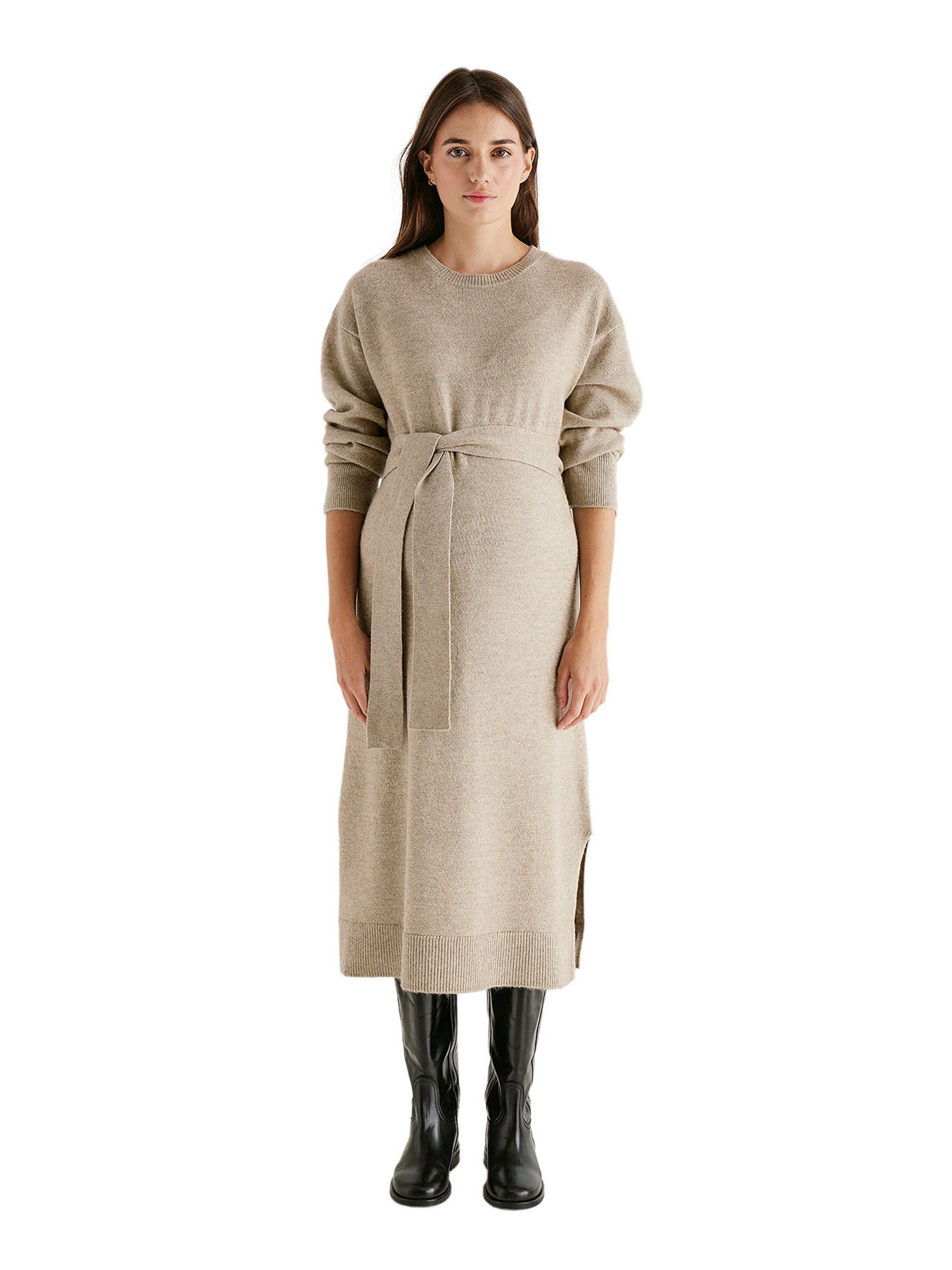 Vertbaudet Umstands-Midikleid aus Strick beige meliert