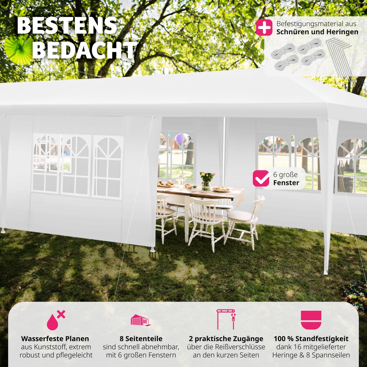 tectake Elasa 9 x 3 m paviljoen inclusief scheerlijnen en haringen