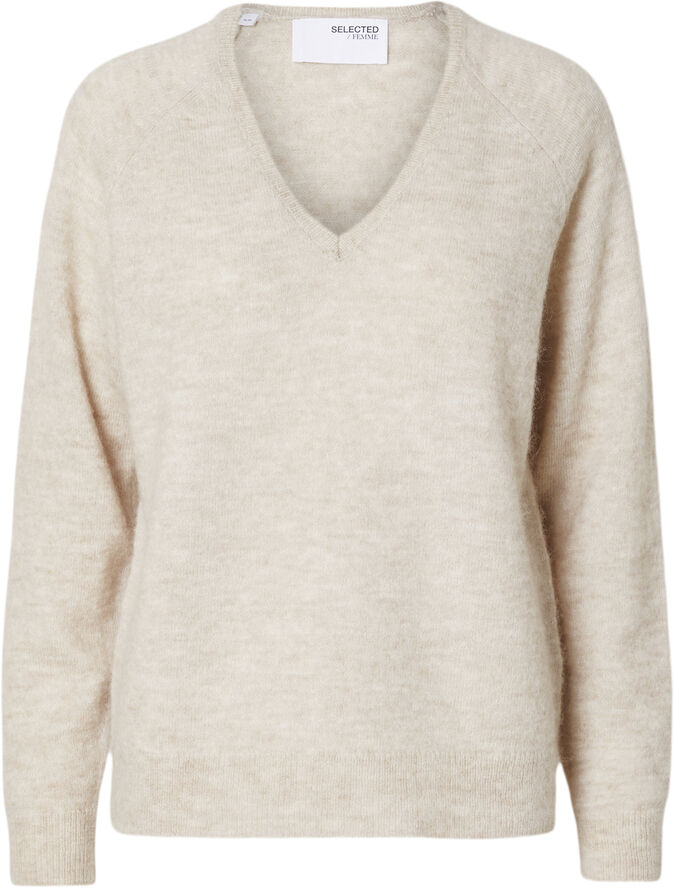 Selected Femme SLFLULU NEW LS ALPACA BLEND KNIT V-NECK B NOOS Birch/melange