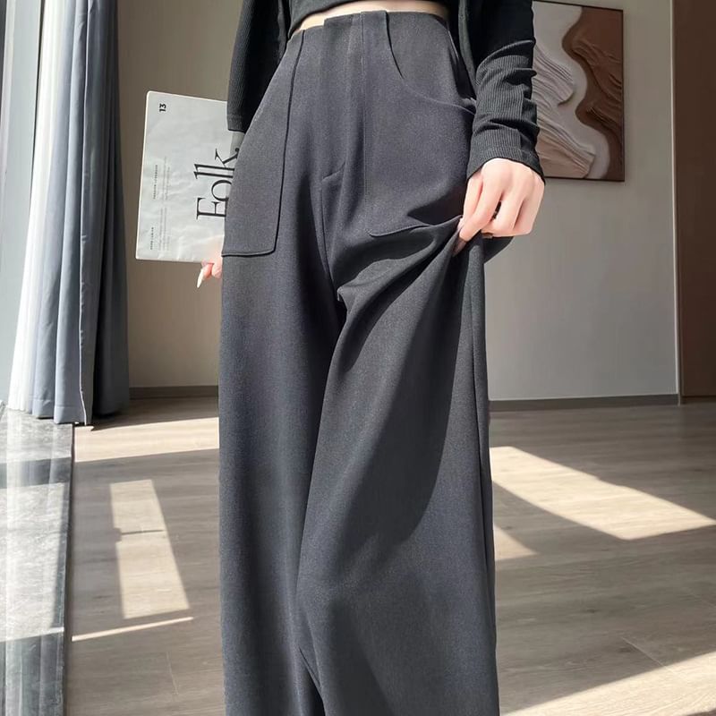 Jaqmine - High Rise Plain Wide Leg Broek