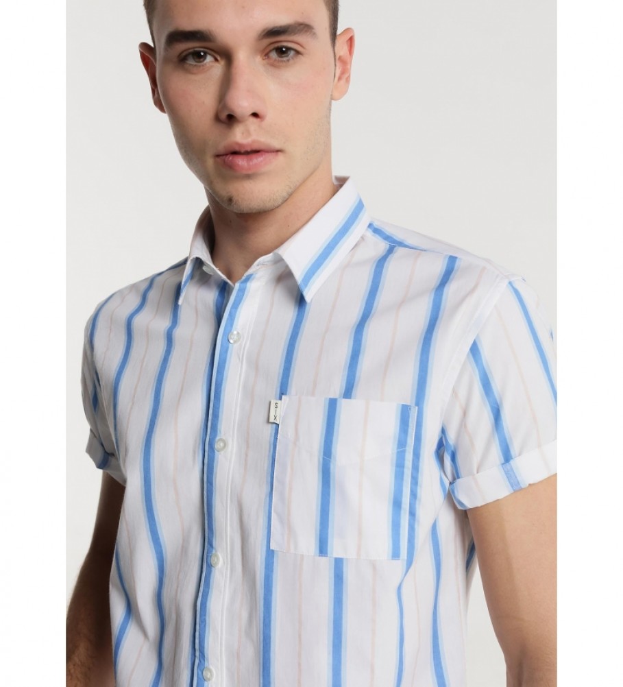 Camisa listrada Six Valves com bolso azul